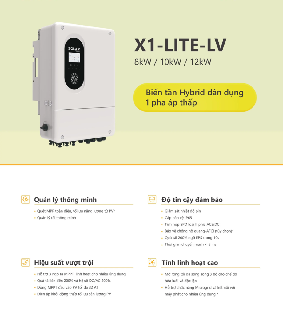 Biến tần Inverter Hybrid Solax 8kW 1 Pha X1-LITE-8.0-LV