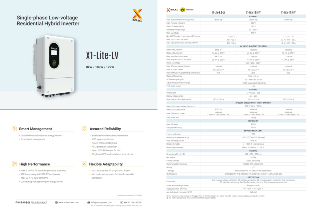 Biến tần Inverter Hybrid Solax 8kW 1 Pha X1-LITE-8.0-LV