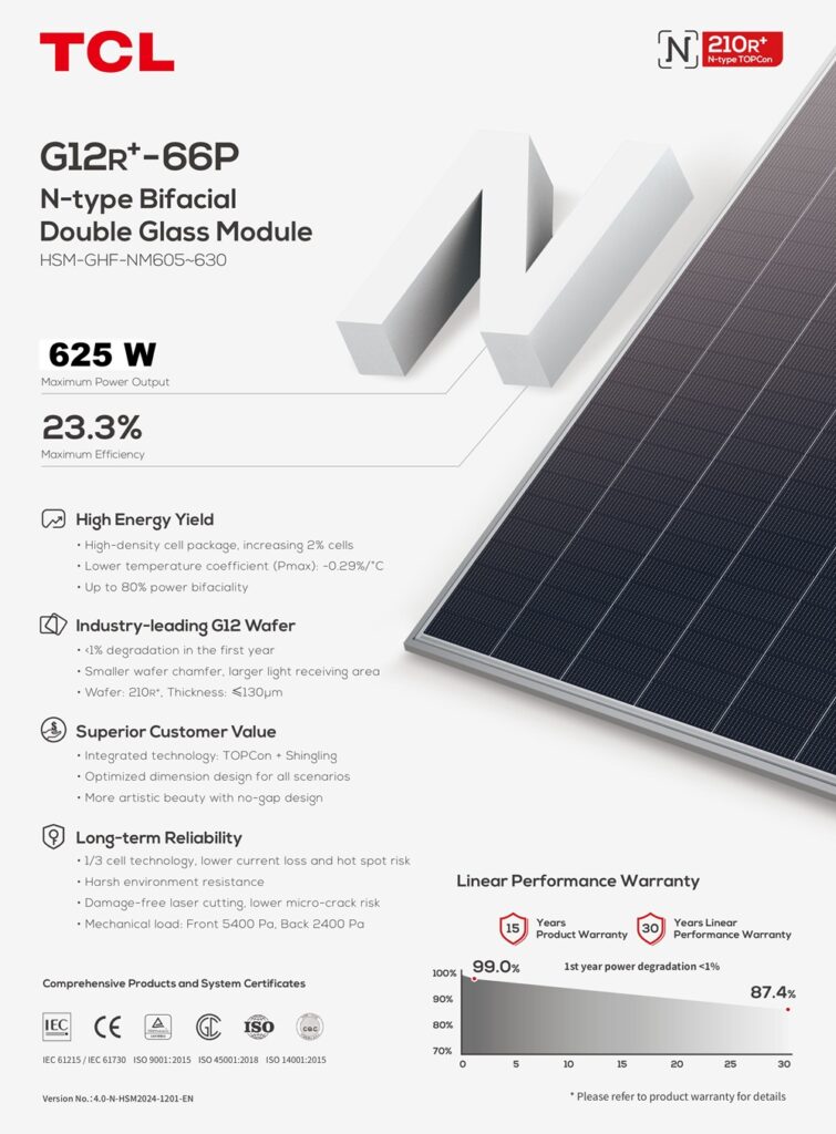 Tấm Pin Năng Lượng Mặt Trời TCL 625W N-Type