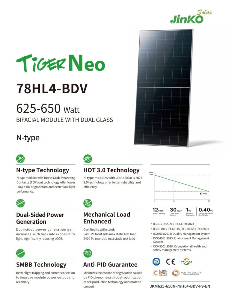 Tấm Pin Năng Lượng Mặt Trời Jinko 650W N-Type