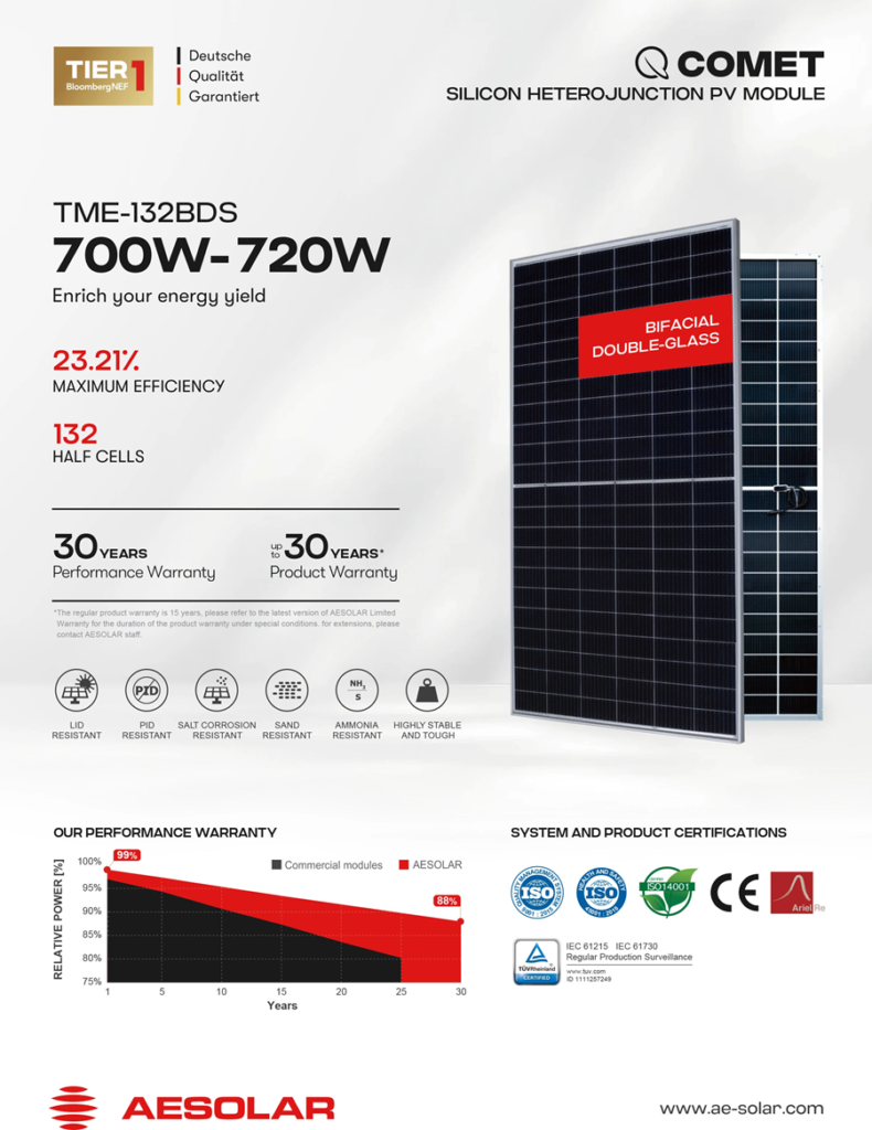 Tấm pin năng lượng mặt trời AE Solar 720W N-TYPE Topcon