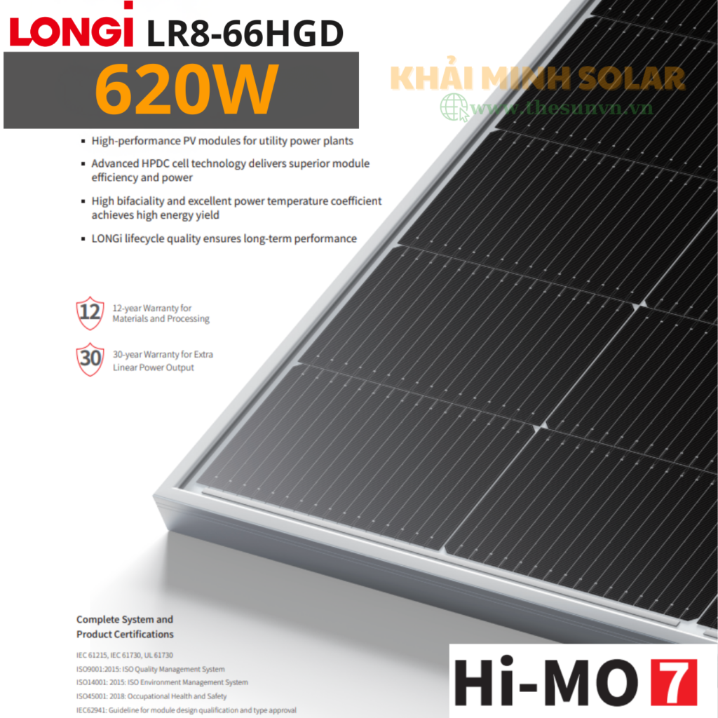 Tấm Pin Năng Lượng Mặt Trời Longi X7 620W 